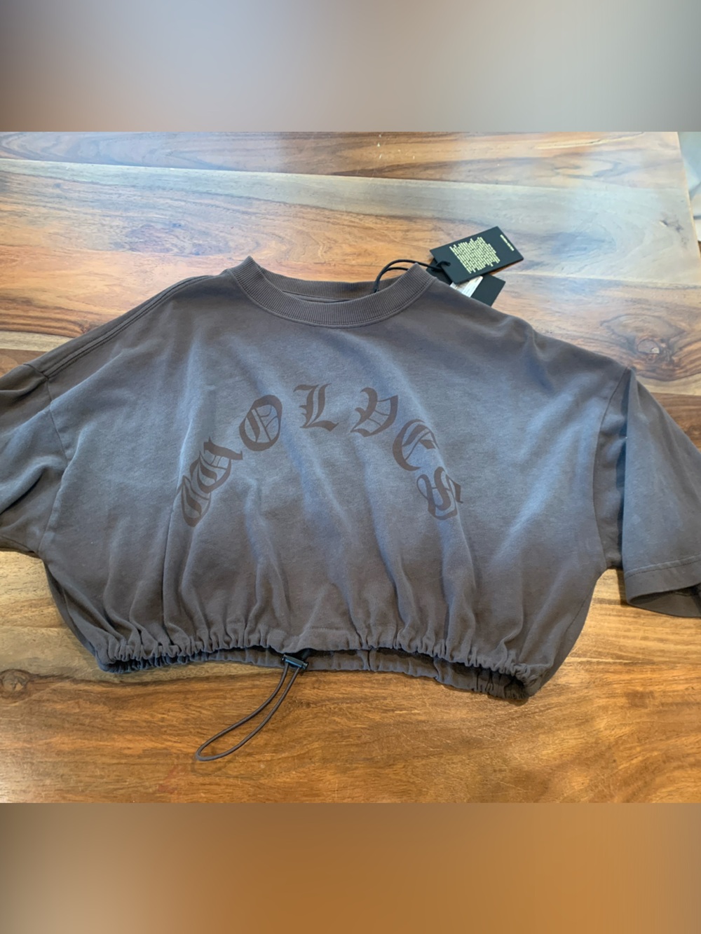 Darc Sport Brown Cropped Drawstring Graphic T-Shirt